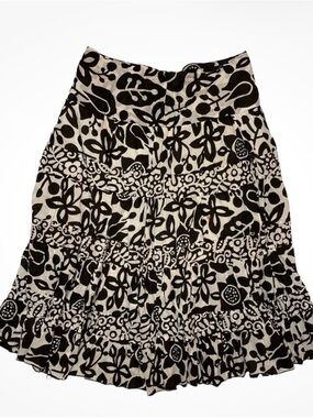 Indala handmade clothing Black and Cream Floral midi Tiered Skirt